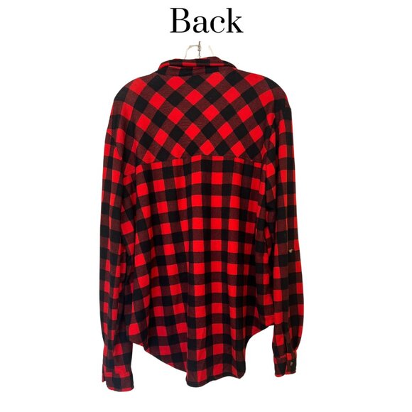 Eden & Olivia Red & black buffalo plaid buttondown long sleeve roll up sleeves - Picture 2 of 9